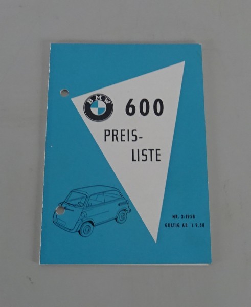Preisliste BMW 600 Modell 1958 Stand 03/1958