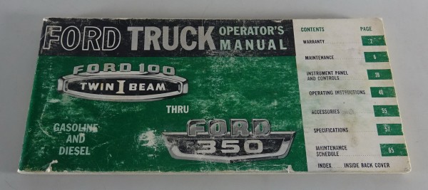 Owner´s Manual / Handbook Ford F 100 - F 350 Pickup Truck Stand 1966