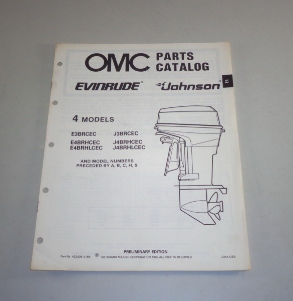 Teilekatalog / Parts List Johnson Evinrude Außenborder 4 Models ab E3BRCEC 1988