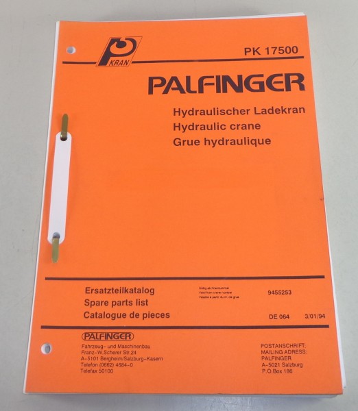 Teilekatalog / Spare Parts List Palfinger Krane PK 17500 Stand 01/1994