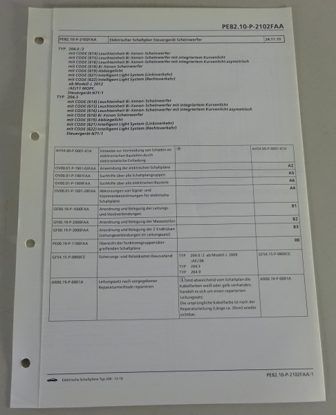 Schaltplan Mercedes-Benz W204 Steuergerät Scheinwerfer | Typ 204 | Stand 12/2010