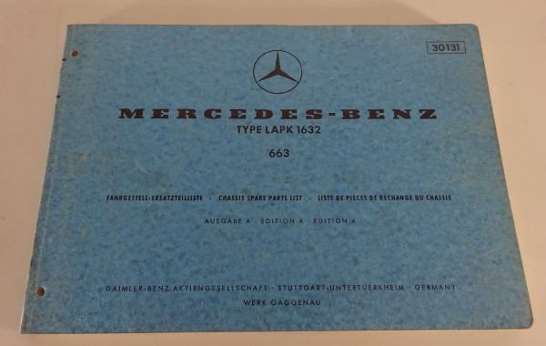 Teilekatalog Mercedes-Benz LKW Typ LAPK 1632 BM 663 Stand 04/1972 (30131)