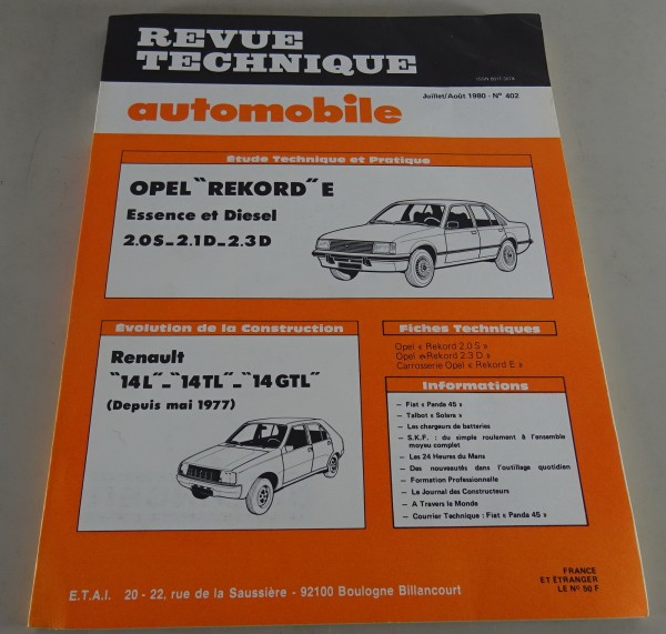 Reparaturanleitung Revue Technique Opel Rekord E / Renault R14 Stand 07/1980