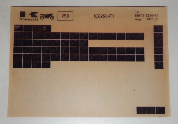 Microfich Ersatzteilkatalog Kawasaki KX 250 F1 Model 1988 Stand 08/87