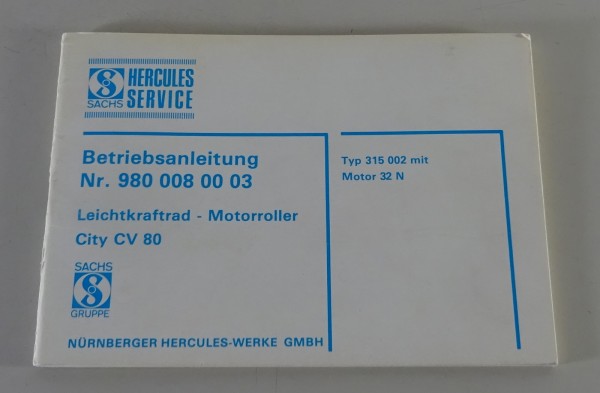 Betriebsanleitung / Handbuch Hercules City CV 80 Motorroller mit Motor 32 N