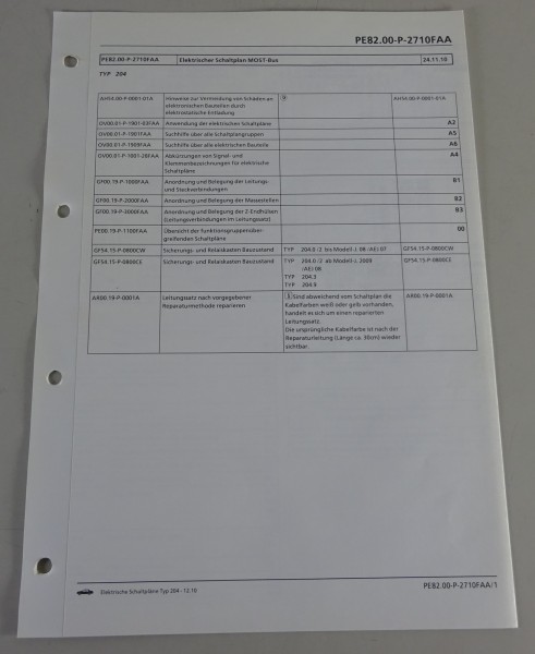 Elektrischer Schaltplan Mercedes-Benz W204 MOST-Bus | Typ 204 | Stand 12/2010