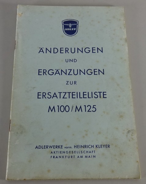 Teilekatalog Ergänzung + Änderungen Adler M 100 / M 125