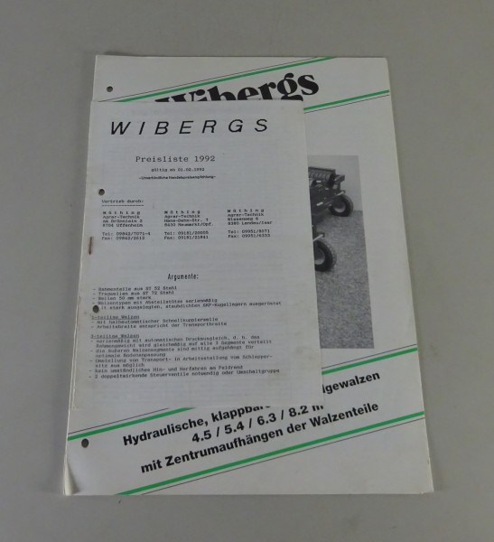 Prospekt / Broschüre Wibergs hydraulische Klappwalzen Stand 1992
