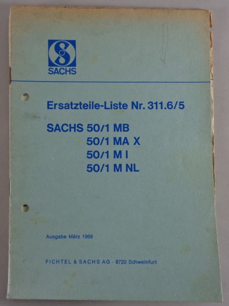 Teilekatalog / Ersatzteilliste Sachs Motor 50 / 1 / MB / MA / M Stand 03.1969