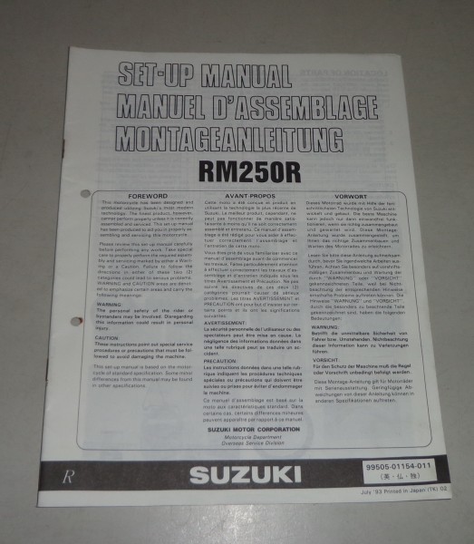 Montageanleitung / Set Up Manual Suzuki RM 250 Stand 07/1993