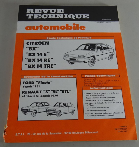 Reparaturanleitung Revue Technique Citroën BX 14 / Renault R5 Stand 06/1983