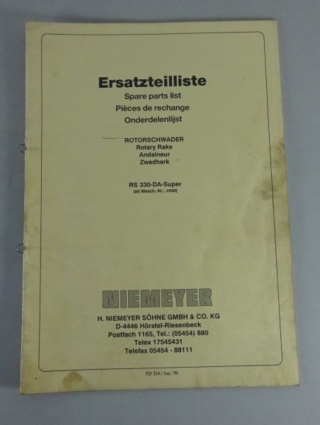 Teilekatalog / Spare Part List Niemeyer Rotorschwader RS 330-DA-Super von 1/1990