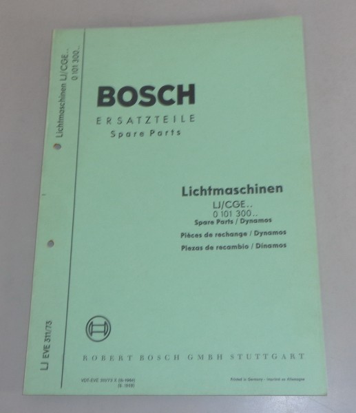 Teilekatalog / Parts list Bosch Lichtmaschinen LJ/CGE... von 06/1969