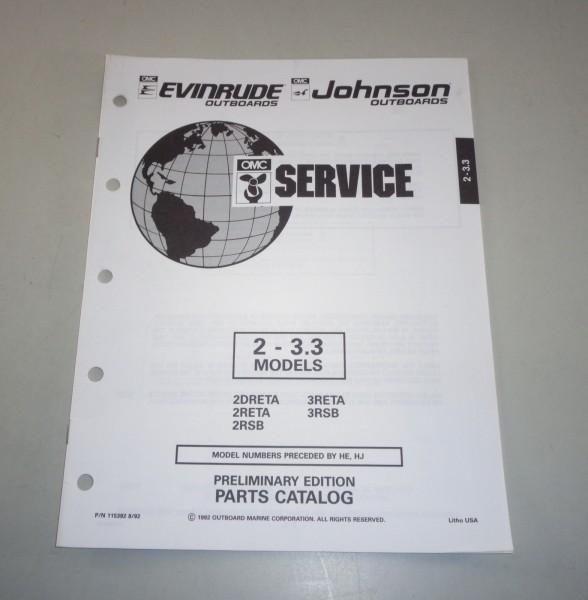 Teilekatalog OMC Johnson Evinrude Außenborder 2 - 3.3 Models Stand 08/1992