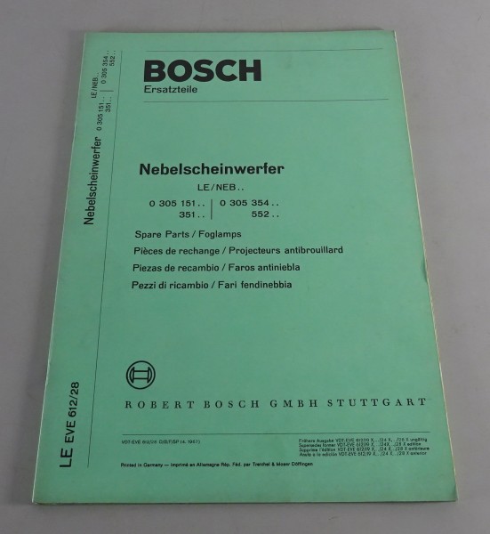 Teilekatalog / Parts list Bosch Nebelscheinwerfer LE/NEB.. von 04/1967