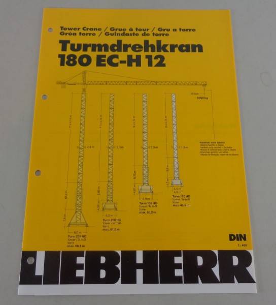 Datenblatt / Technische Beschreibung Liebherr Turmdrehkran 180 EC-H 12 von 2001