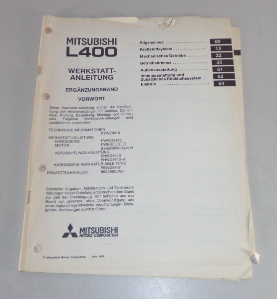 Werkstatthandbuch Mitsubishi L400 Nachtrag Elektrik Schaltpläne Baujahr 1996