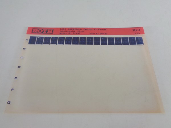 Microfich Teilekatalog Roth Toro Commercial Modell-Nr. 22035 von 02/1986