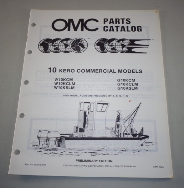 Teilekatalog OMC Bootsmotor Außenborder 10 Kero Commercial Models ab W10KCM v.87