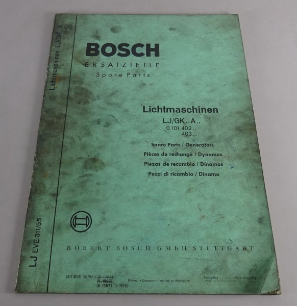 Teilekatalog / Parts list Bosch Lichtmaschinen LJ / GK.. A.. von 03/1968