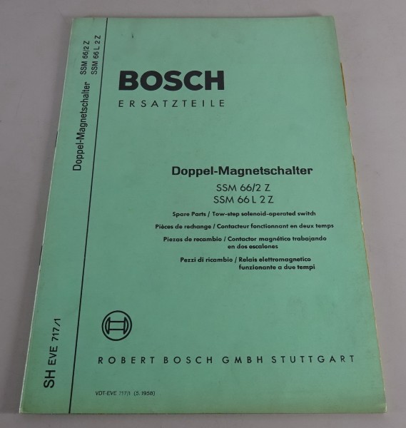 Teilekatalog Bosch Doppel-Magnetschalter SSM 66/2 Z & L 2 Z Stand 05/1958