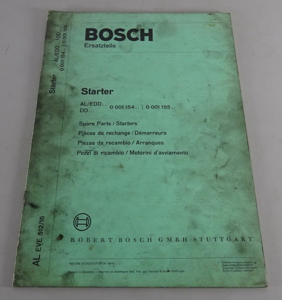 Teilekatalog Bosch Starter AL/EDD.. / DD.. Stand 04/1966