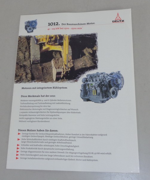 Prospekt Deutz Dieselmotor 1012 für Baumaschinen mit 41 - 123 kW von 1998