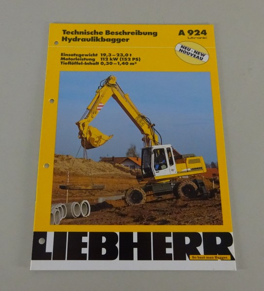 Prospekt Liebherr Hydraulikbagger A 924 Litronic Technische Daten Stand 06/1998