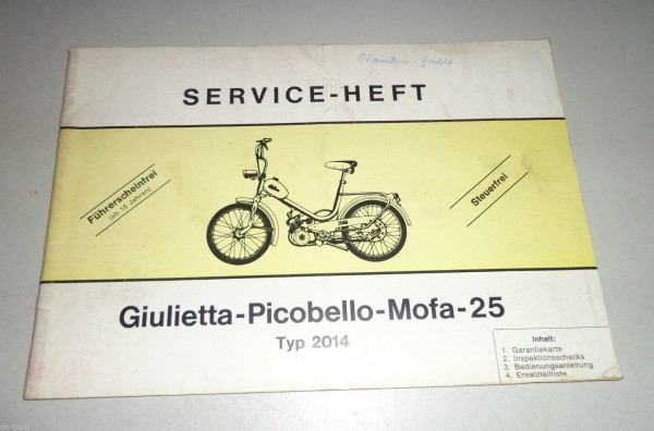 Bedienungsanleitung und Teilekatalog Giulietta Picobello Mofa 25 Typ 2014