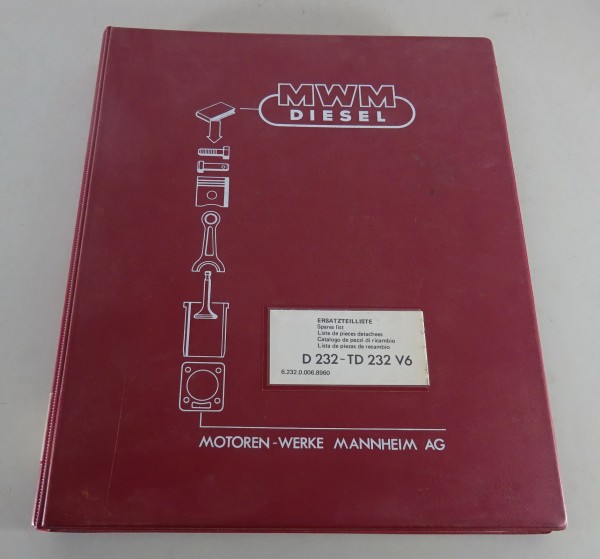Teilekatalog / Ersatzteilliste MWM Motor D 232 / TD 232 V6 Stand 06/1989