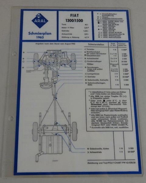 Service Mitteilung Aral Fiat 1300 - 1500 / Ford Taunus 12M / 12M/TS Stand 1963