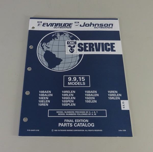 Teilekatalog OMC Johnson / Evinrude 9.9 / 15 PS Models Stand 05/1992