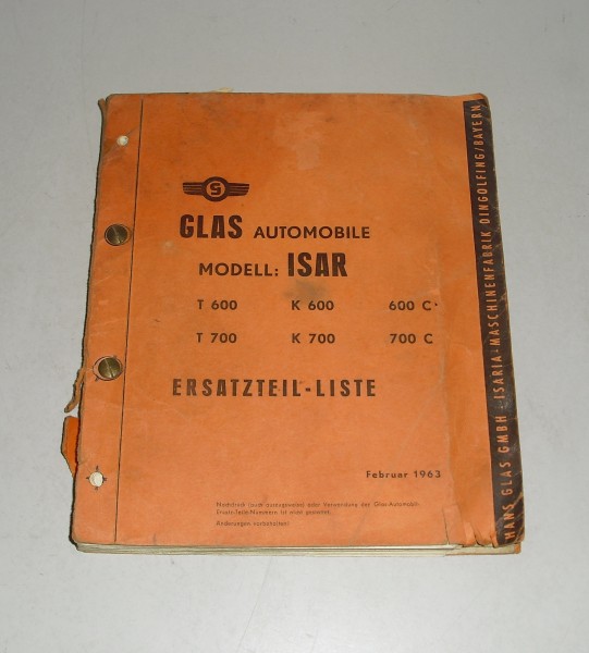 Teilekatalog / Spare Parts List Glas Isar T 600 / T 700 von 1963