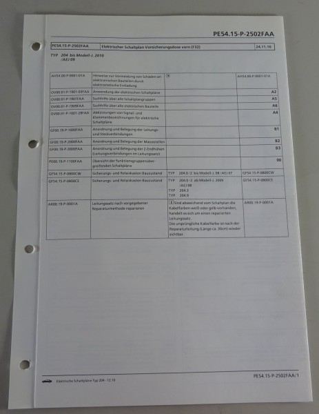 Schaltplan Mercedes W204 Vorsicherungsdose vorn (F32) außer CODE (B03) | 12/2010