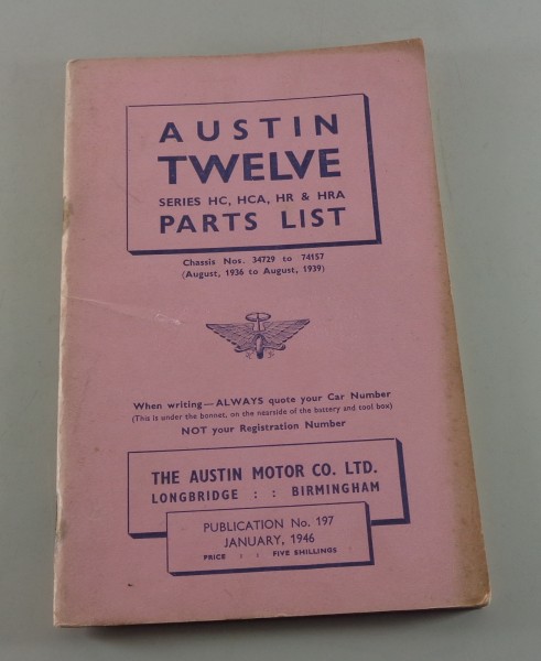 Teilekatalog Austin Twelve HC, HCA, HR, HRA von 01/1946