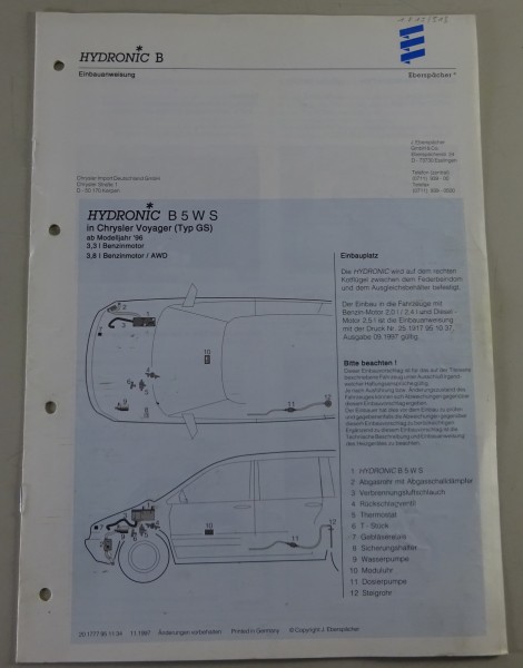 Technische Beschreibung / Einbauanweisung Eberspächer Hydronic B5WS von 11/1997