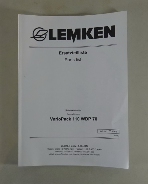 Teilekatalog Lemken Untergrundpacker VarioPack 110 WDP 70 Stand 08/2013