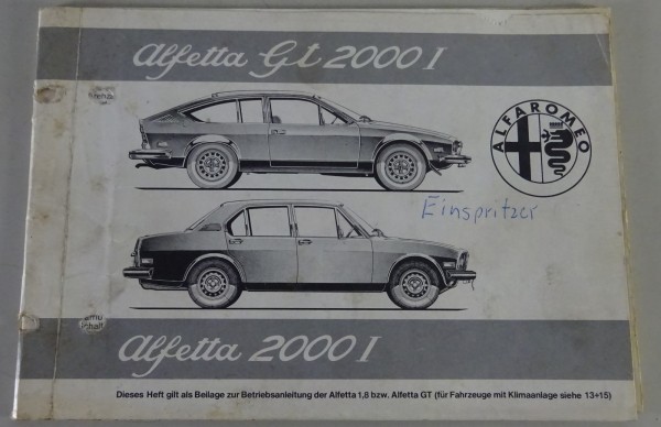 Betriebsanleitung Alfa Romeo GT 2000 Mk. I + Alfetta Klimaanlage Stand 02/1977