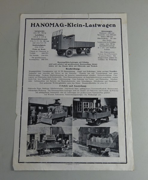 Prospektblatt Hanomag Werkskarren / Klein-Lastwagen 10PS Stand 1938