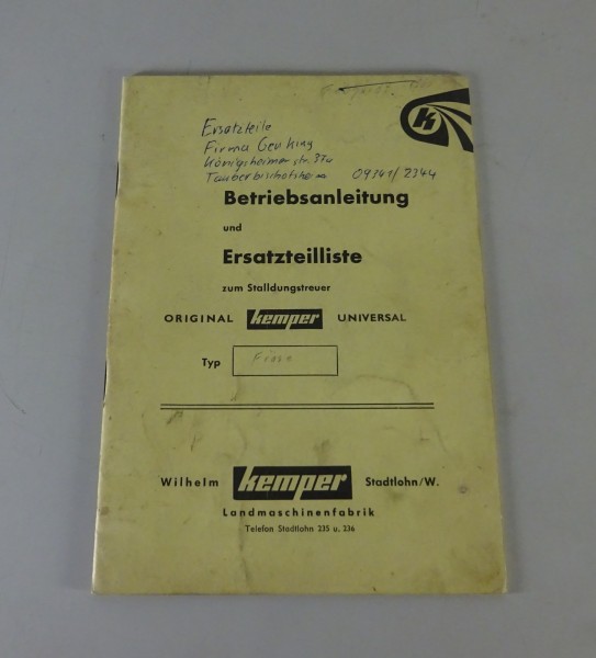 Betriebsanleitung / Handbuch Kemper Stalldungstreuer Universal