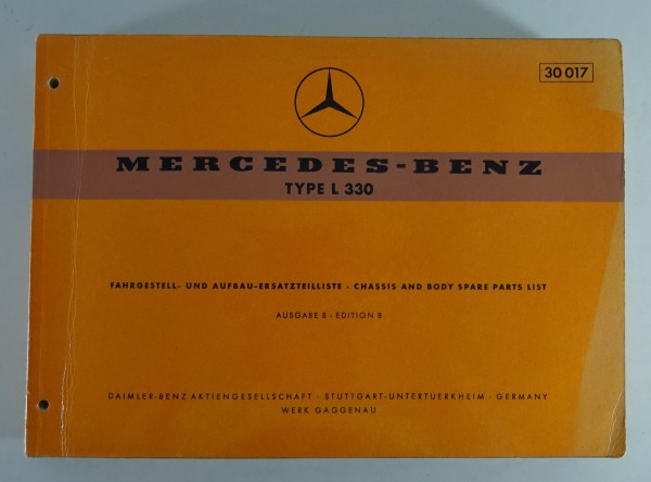 Teilekatalog Fahrgestell & Aufbau Mercedes-Benz Type L 330 Stand 08/1960