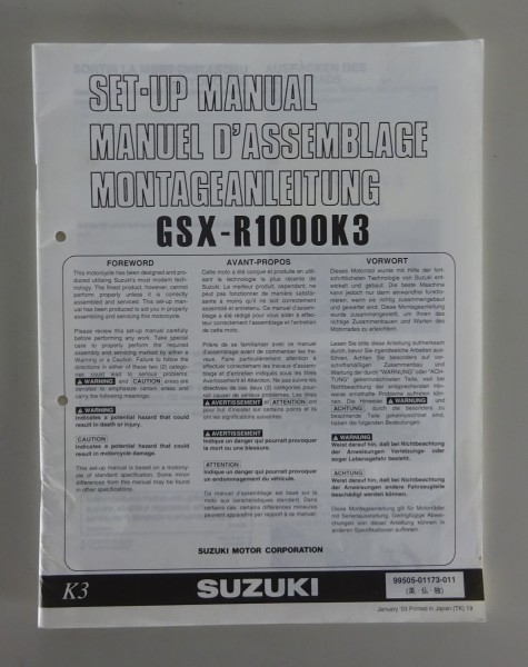 Montageanleitung / Set Up Manual Suzuki GSX-R 1000 K3 Stand 01/2003