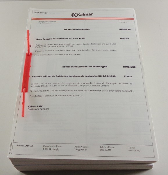 Teilekatalog Kalmar LMV Gabelstapler DC 2,5-8 ab 1996