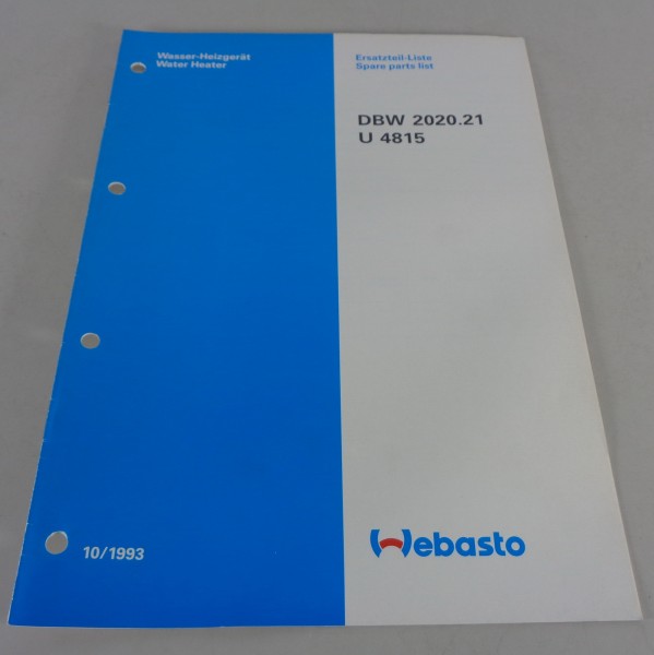 Teilekatalog Webasto Wasser-Heizgerät / Umwelzpumpe DBW 2020.21 / U 4815 02/1996