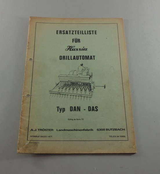 Teilekatalog / Ersatzteilliste Tröster Hassia Drillautomat Typ DAN - DAS