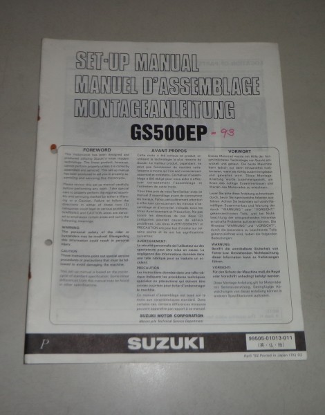 Montageanleitung / Set Up Manual Suzuki GS 500 E Stand 04/1991