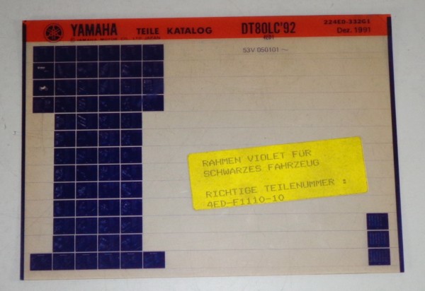 Microfich Parts Catalogue / Ersatzteilkatalog Yamaha DT 80 LC 92 Stand 12/91