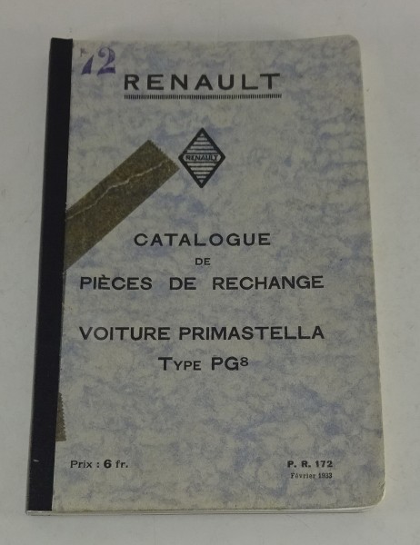 Teilekatalog / catalague de pièces de rechange Renault Primastella PG8 von 1933