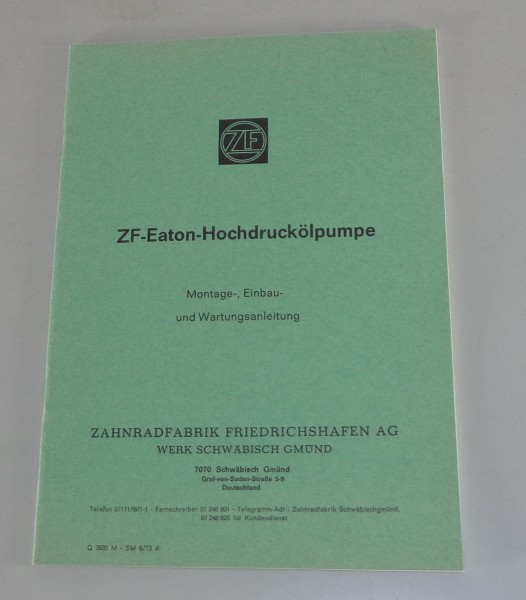 Betriebsanleitung / Handbuch ZF Eaton Hochdruckölpumpe von 08/1973
