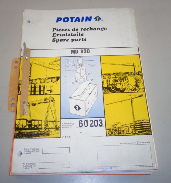 Teilekatalog / Spare Parts list Potain MD 830 Kran / crane Stand 1989